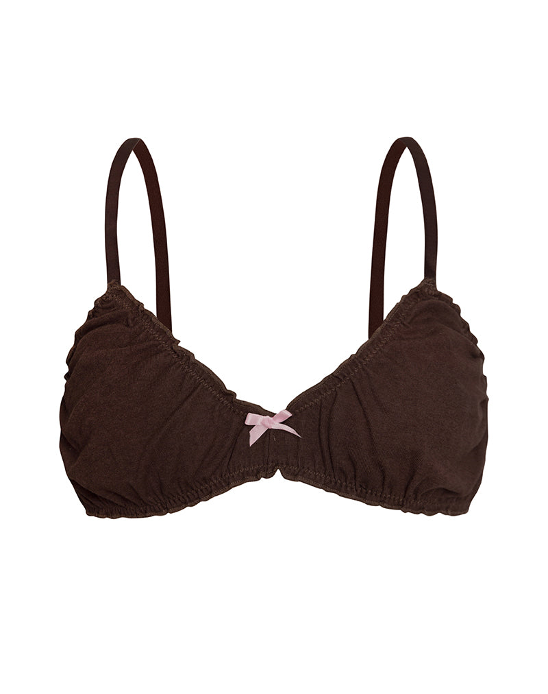 Image of Laina BH aus Jersey in Schokolade mit rosa Schleife