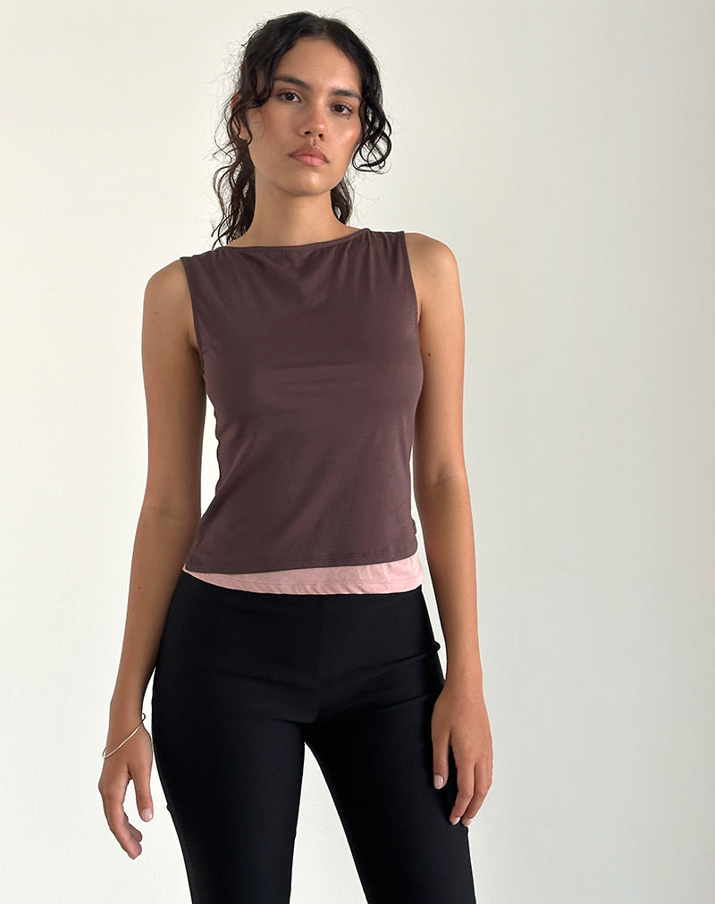 Aida Top in Tissue Deep Mahogany mit Pink Lady