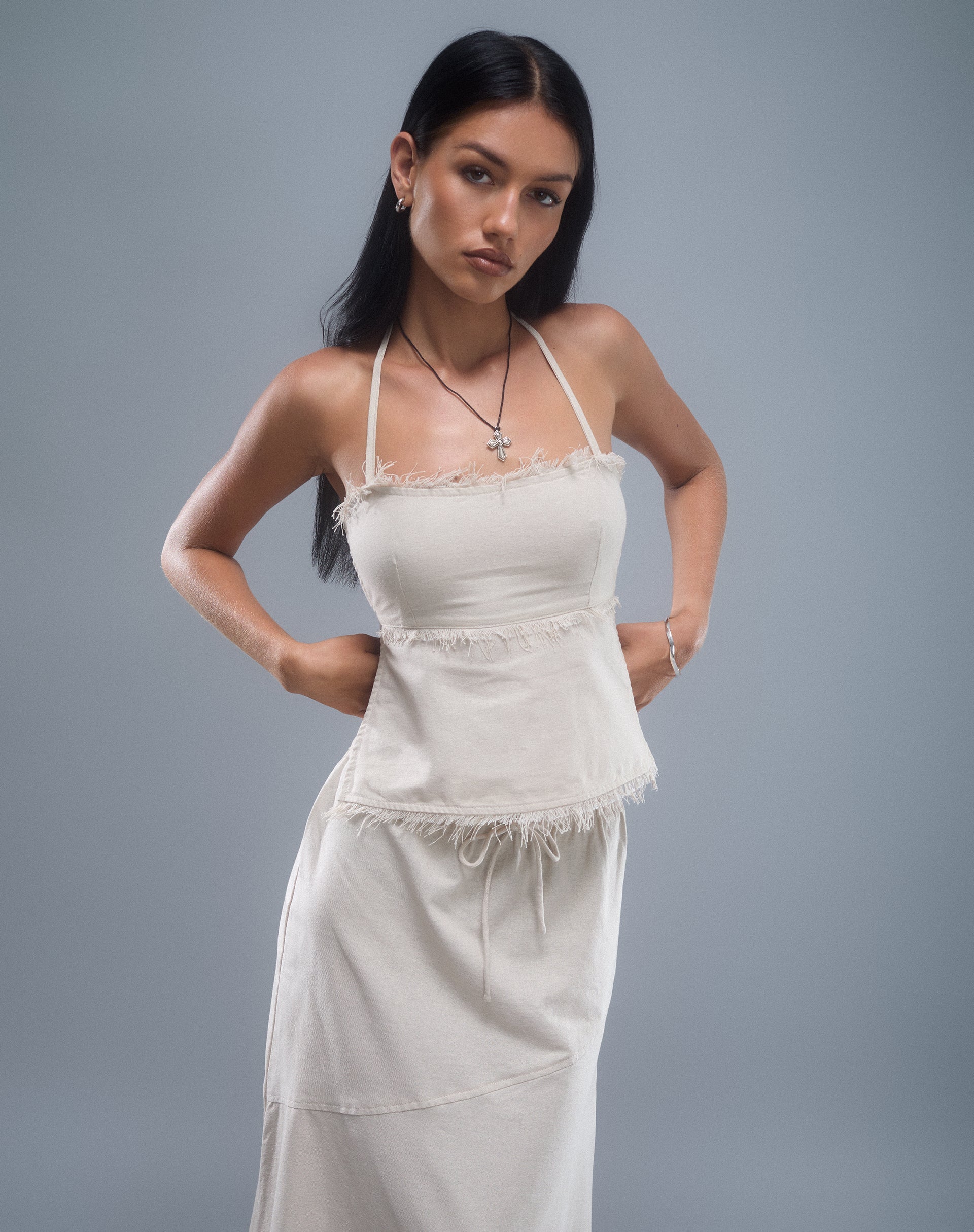 Image of Aine Neckholder-Top aus Leinen in Ecru