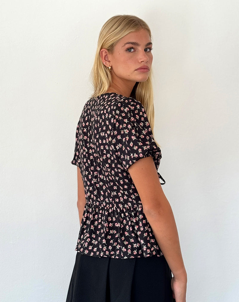 Image of Ajasi Bluse in Rot Rose Ditsy Schwarz