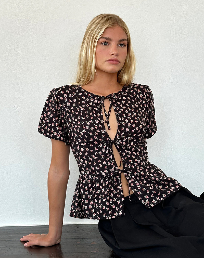 Image of Ajasi Bluse in Rot Rose Ditsy Schwarz