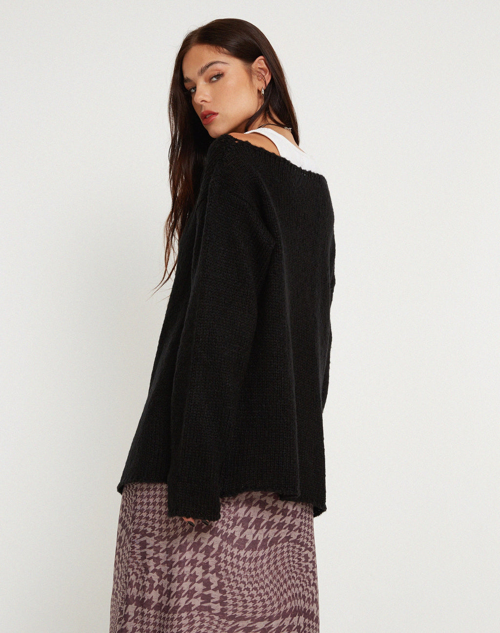 Akohara Laddered Knitted Top in Schwarz