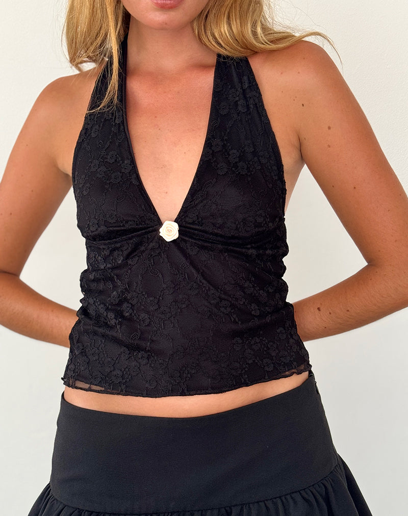 Image of Aksa Neckholder-Top aus Canina-Spitze Schwarz