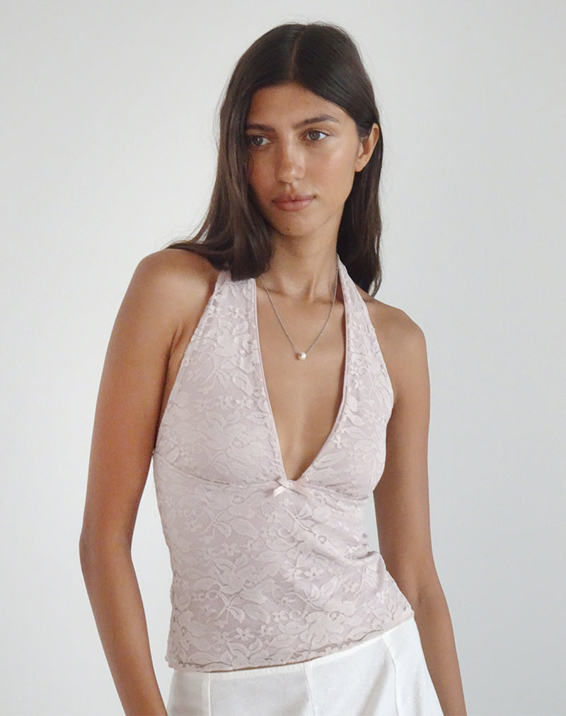 Aksa Neckholder-Top aus Spitze Lotus Rosa