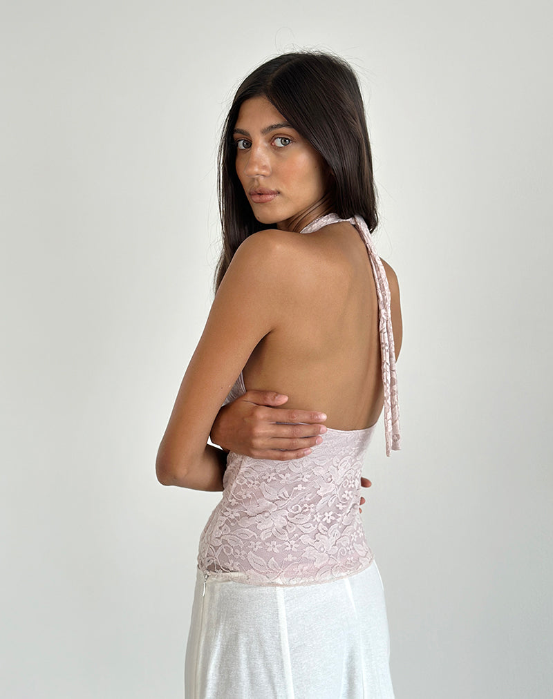 Image of Aksa Neckholder-Top aus Spitze Lotus Pink
