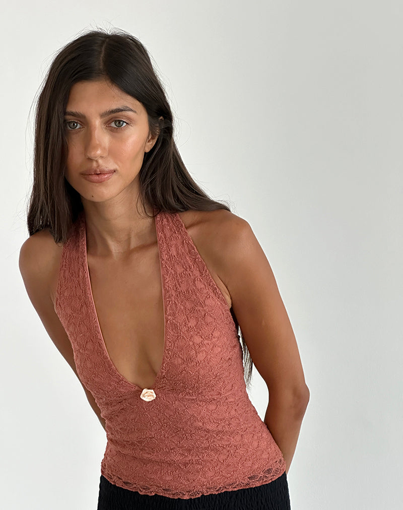 Image of Aksa Neckholder-Top aus Spitze Withered Rose