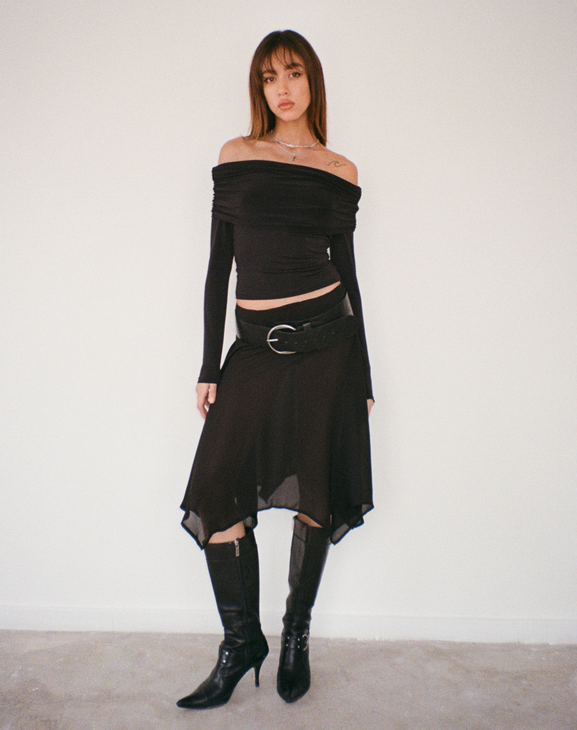 Image of Albertha Midirock aus Chiffon Schwarz