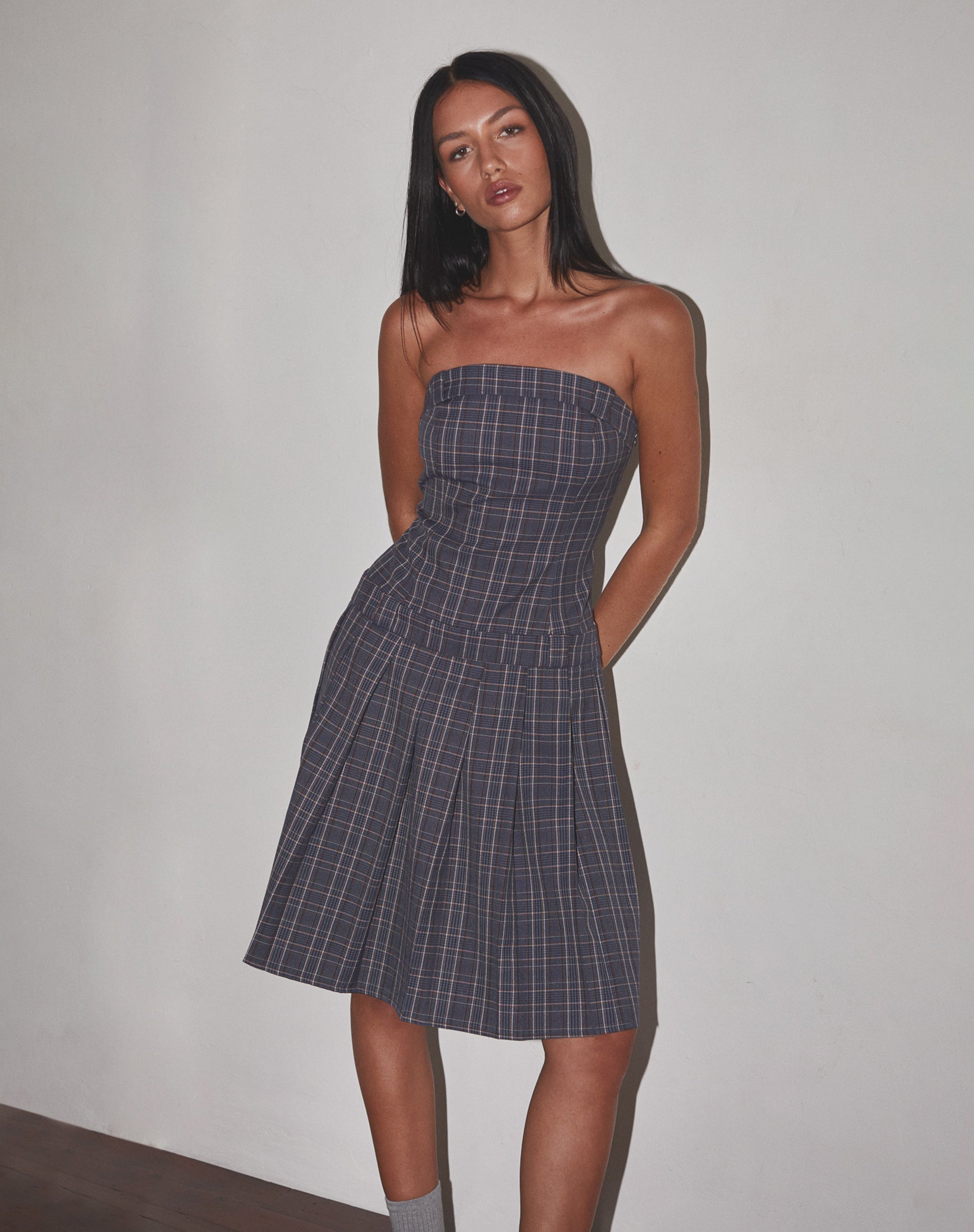 Image of Aldari Bandeau Midikleid Tailoring Marine Karo