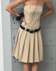 Image of Aldari Bandeau Midikleid in Tailoring Tan Nadelstreifen