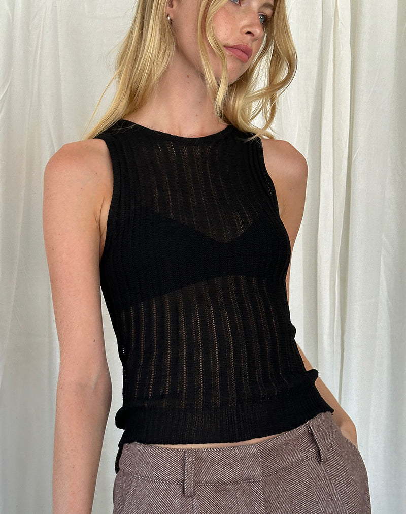 Alessia Vest Top aus breitem Rippenstrick Schwarz