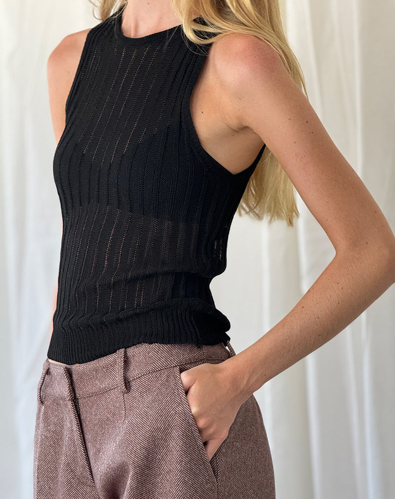 Image of Alessia Vest Top aus breitem Rippenstrick Schwarz