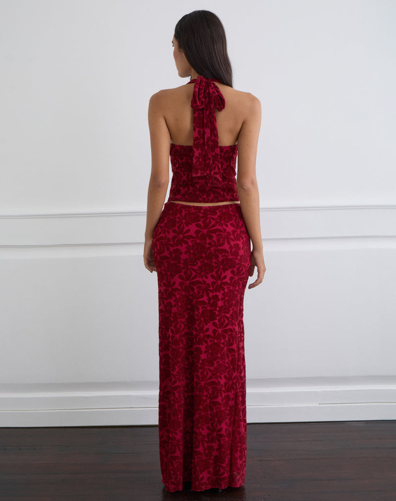 Bild von Alfreda Maxirock aus beflocktem Mesh Flower Cherry