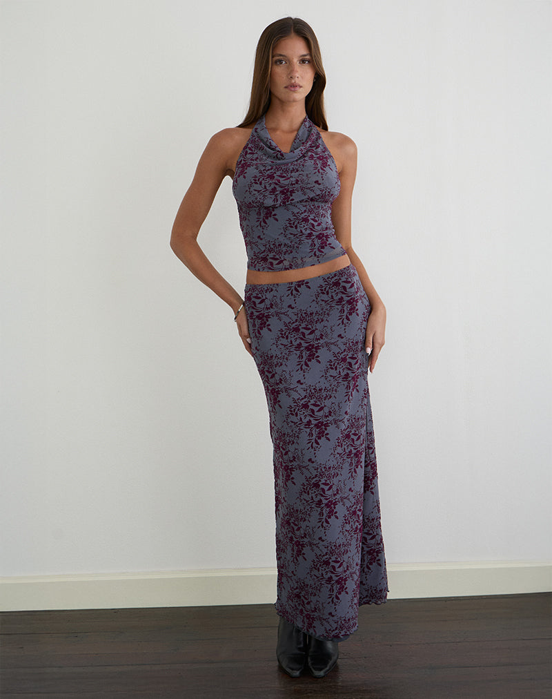 Image of Alfreda Maxi Skirt in Fine Leaf Flock Smoke Grey