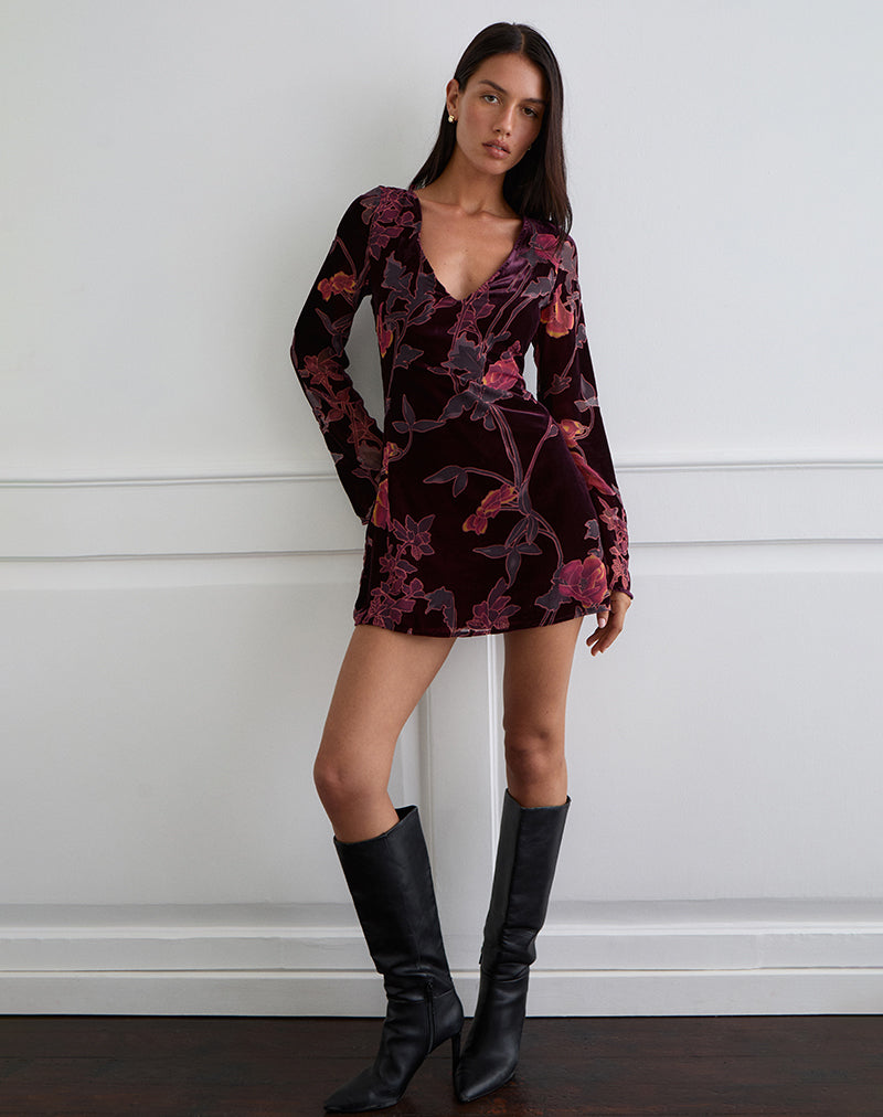 Bilder von Alitra Minikleid in Floral Devore Burgundy