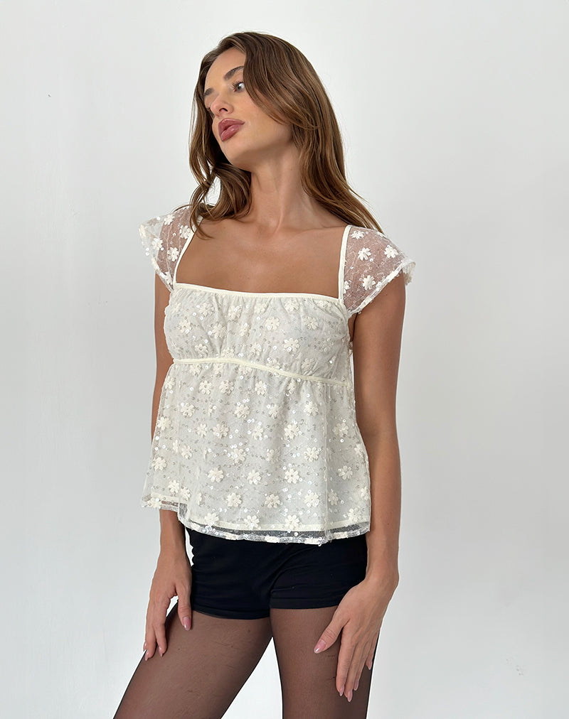 Image of Aloysia Top aus Paillettenspitze Elfenbein