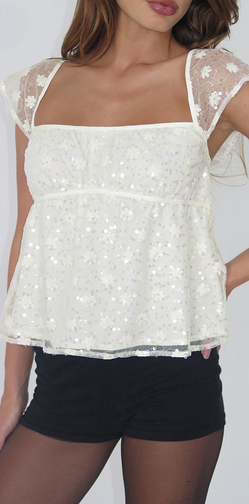 Image of Aloysia Top aus Paillettenspitze Elfenbein