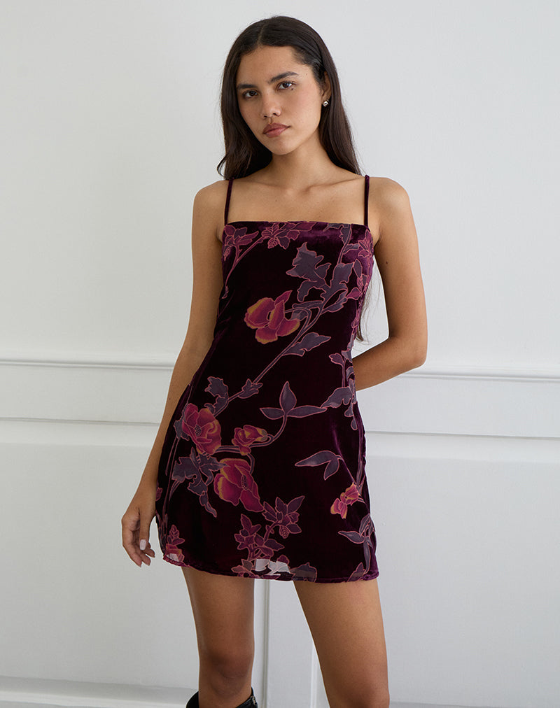 Image of Alvana Minikleid in Floral Devore Burgundy
