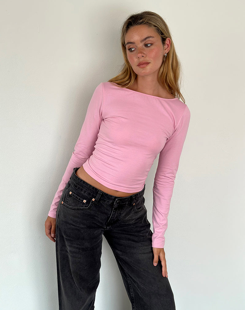 Amabon Langarm-Top in Flamingo-Pink