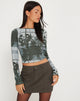 Image of Amabon Langärmeliges Crop Top in Country Window Grün