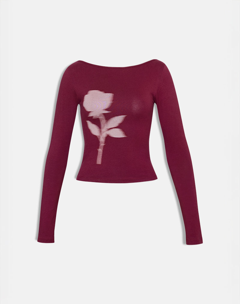 Image of Amabon Langarm-Top in Burgunderrot Blurred Rose