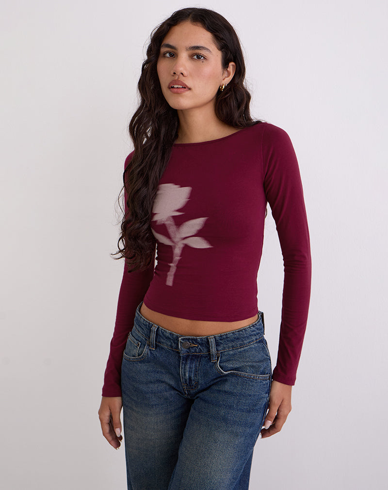 Image of Amabon Langarm-Top in Burgunderrot Blurred Rose