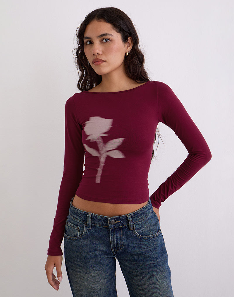 Image of Amabon Langarm-Top in Burgunderrot Blurred Rose
