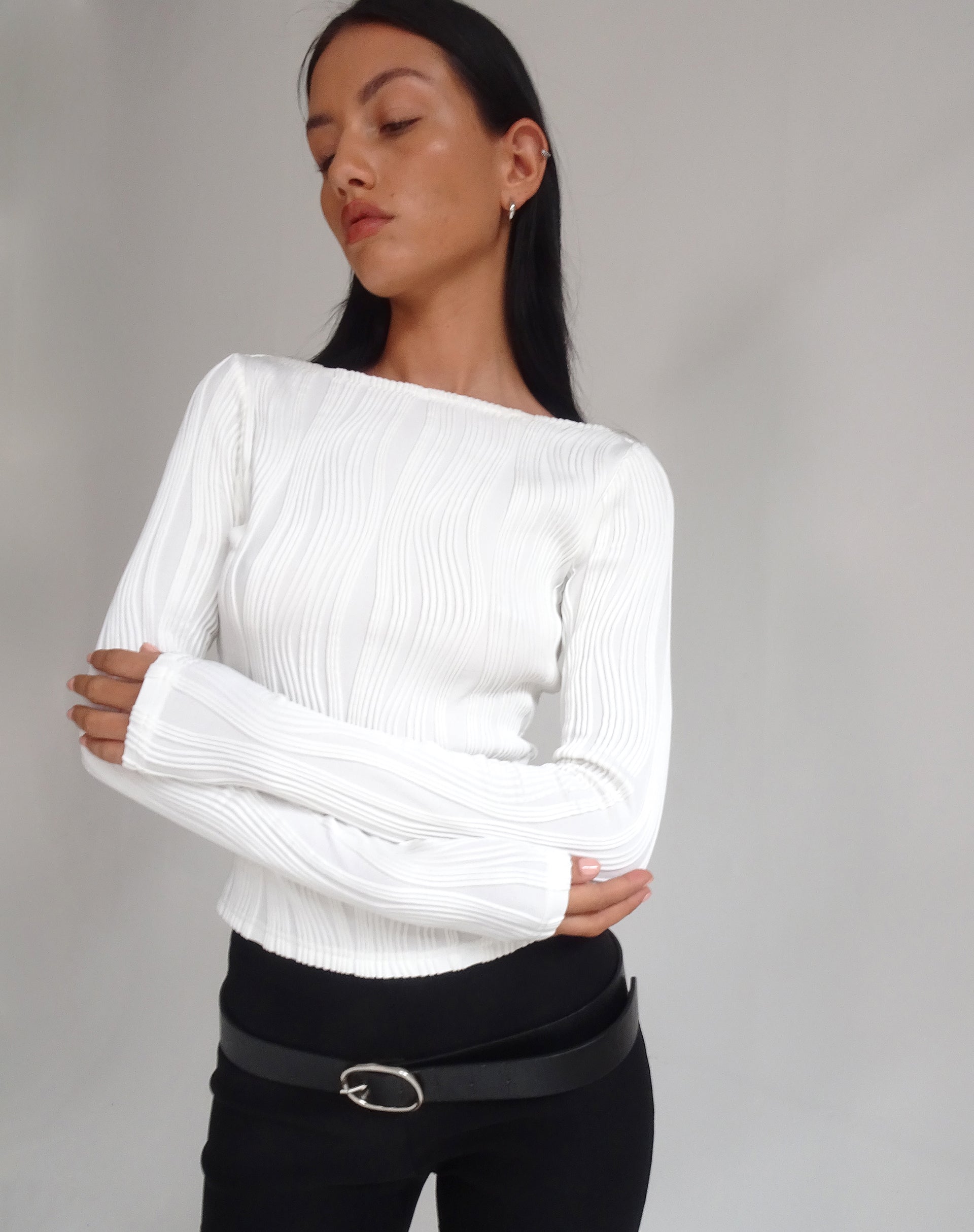 Image of Amabon Langärmeliges Crop Top in Crinkle Weiß