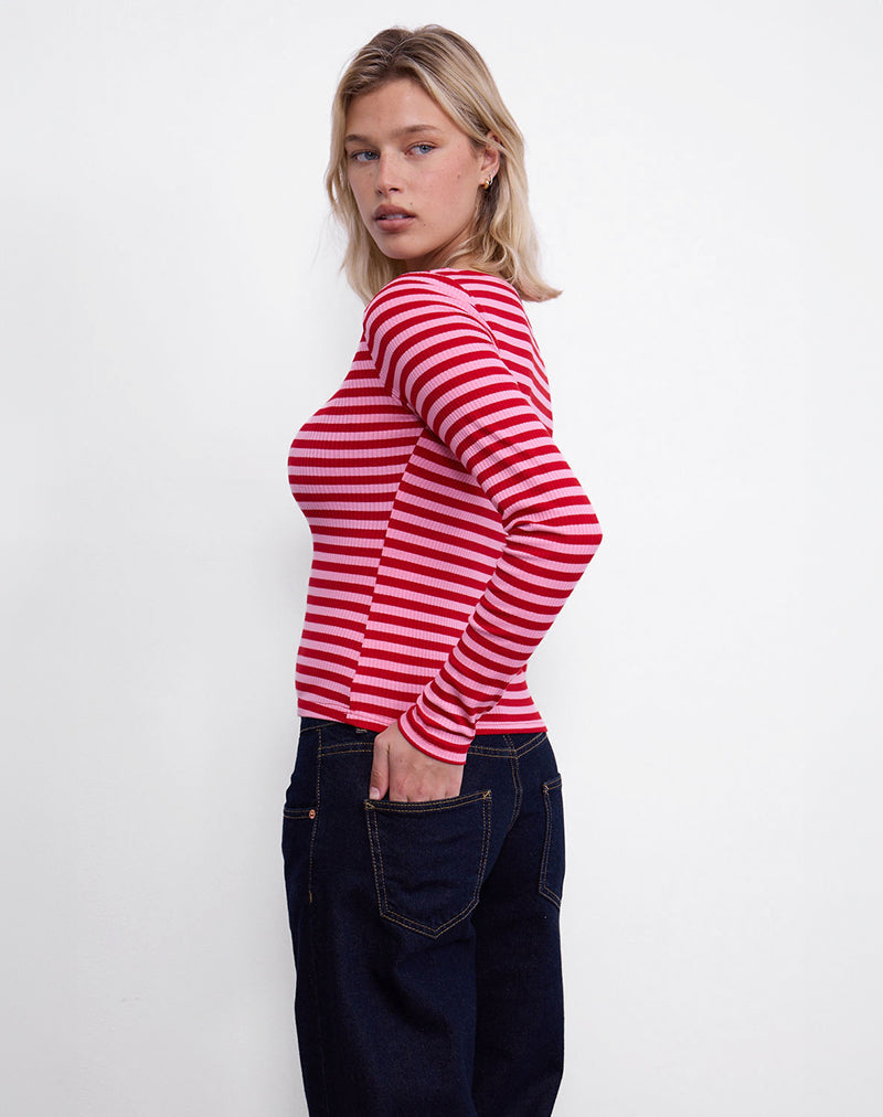 Image of Amabon Top in Rosa und Rot gestreift