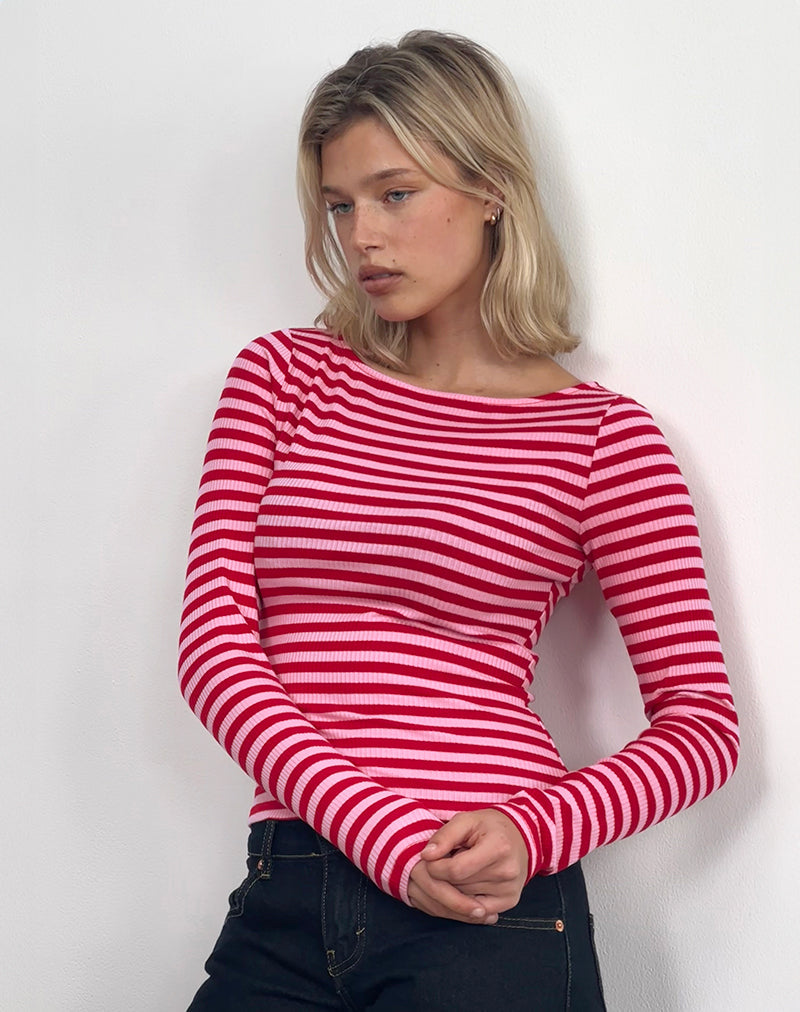 Amabon Top in Rosa und Rot gestreift