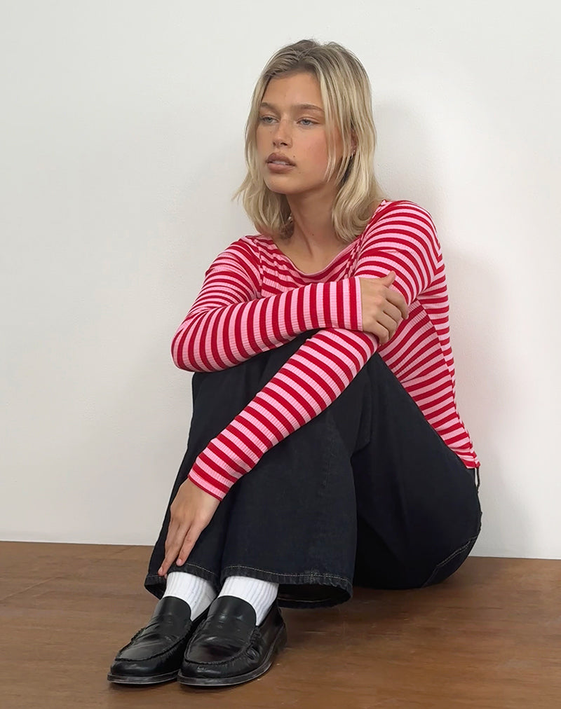 Amabon Top in Rosa und Rot gestreift