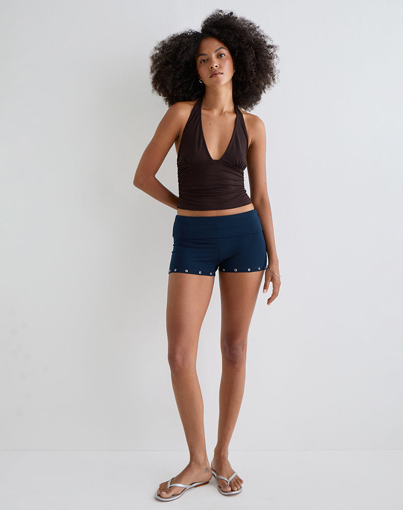 Image of Amane Foldover Short aus Rayon Jersey Navy