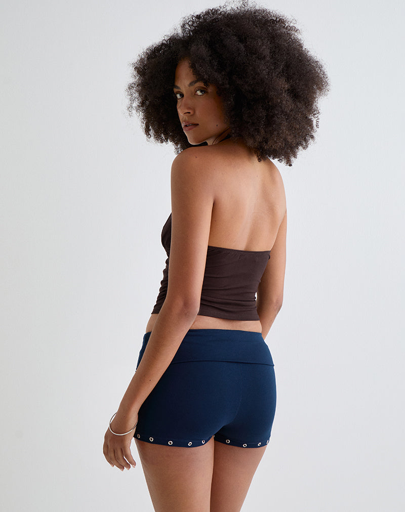 Image of Amane Foldover Short aus Rayon Jersey Navy