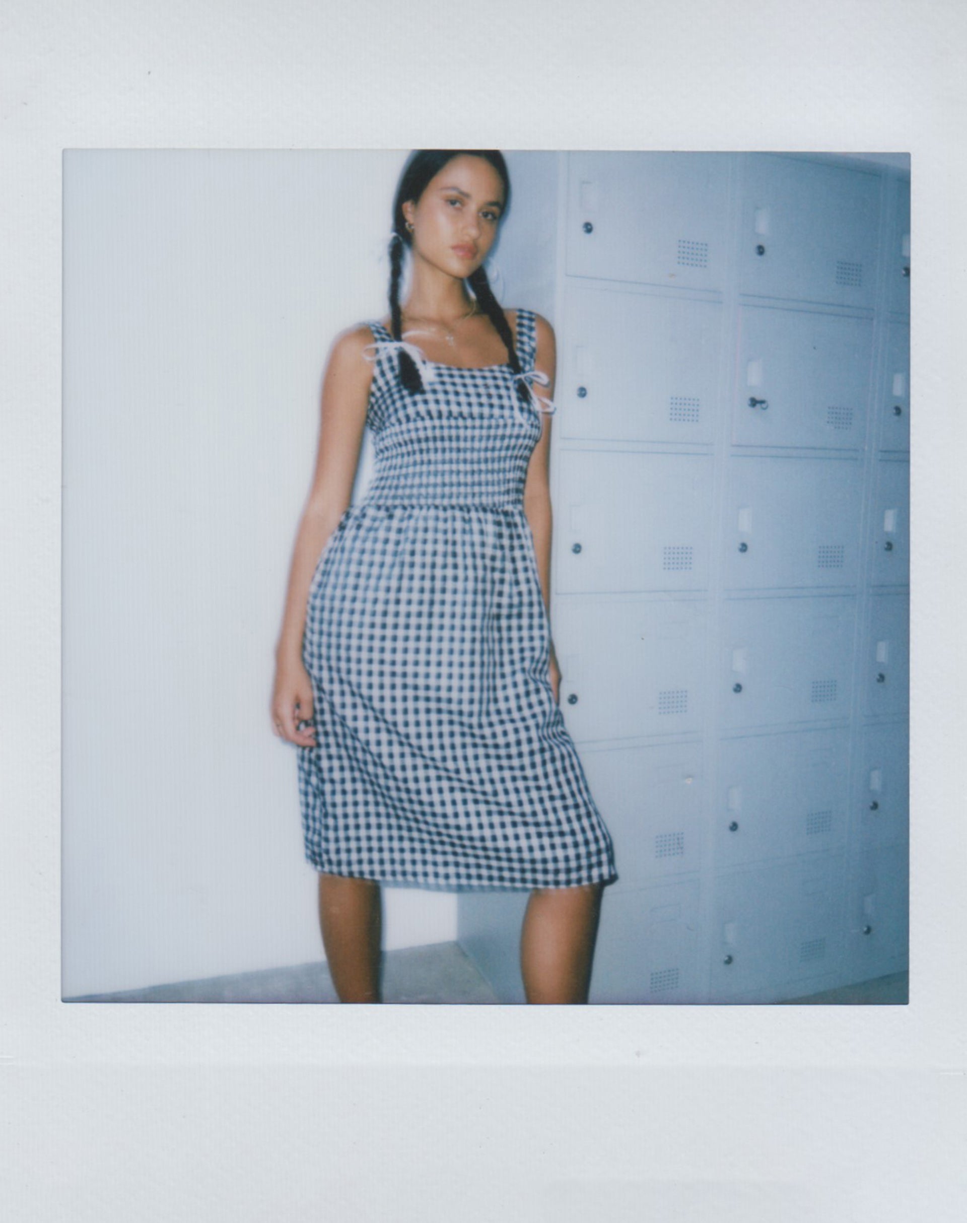 Image of Ambrose Midikleid aus schwarzem und weißem Gingham
