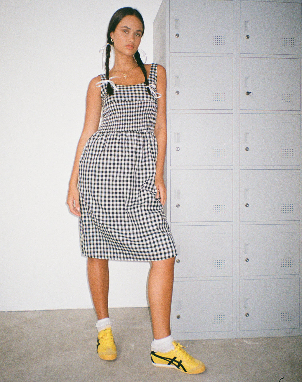 Ambrose Midikleid aus schwarzem und weißem Gingham