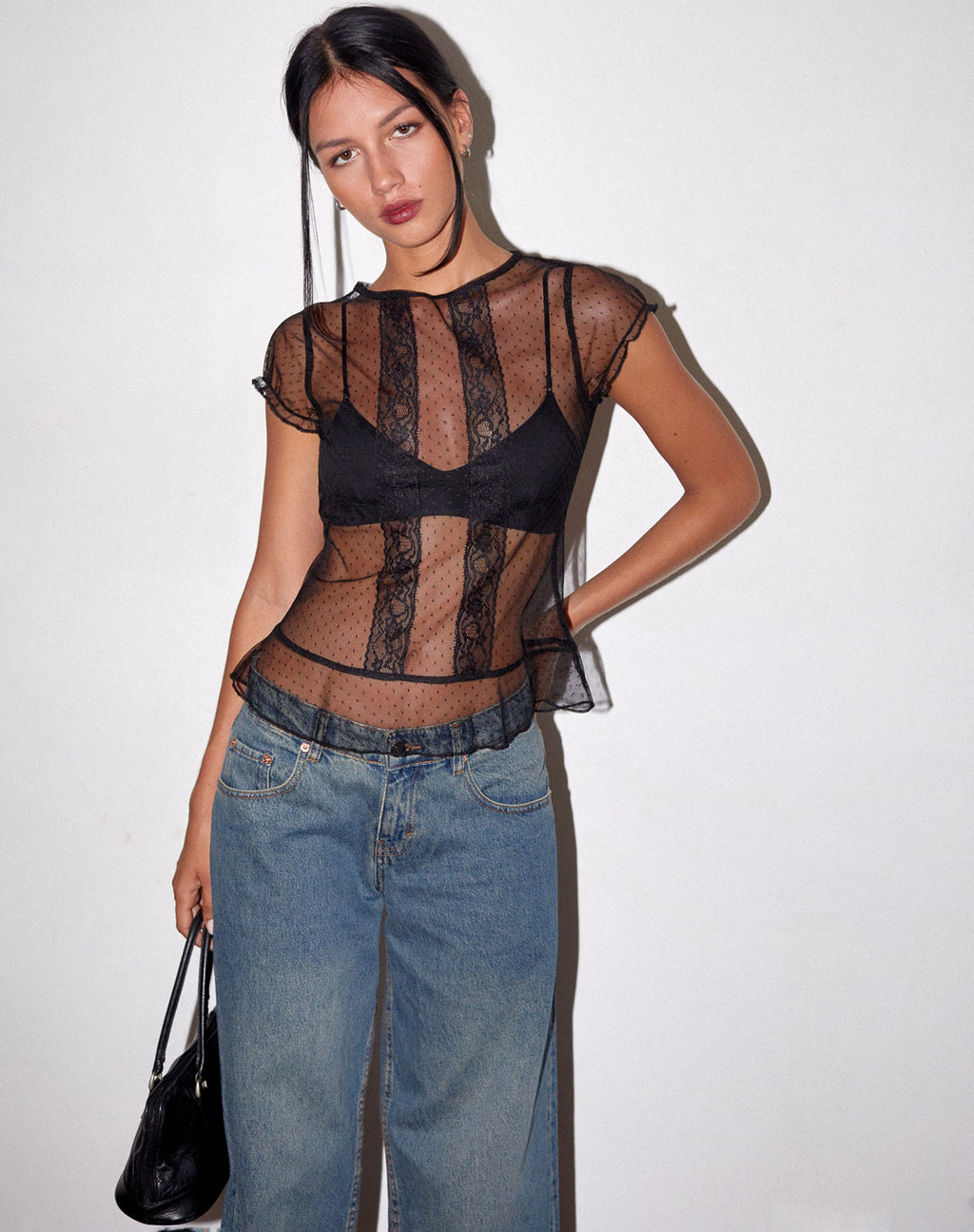 Amrita Ungefüttertes Top aus Dobby Mesh Schwarz