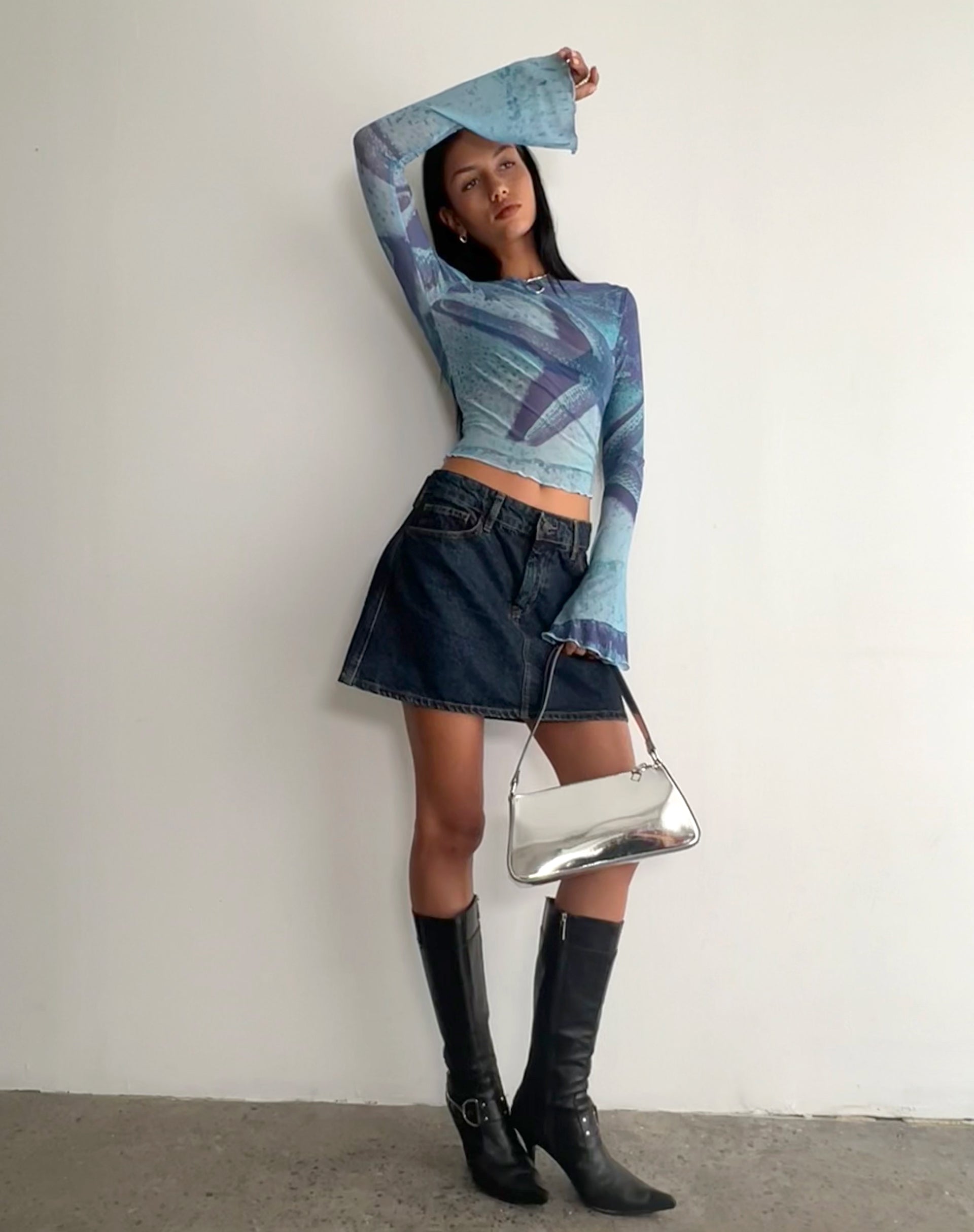 Image of Anchi Mesh Long Sleeve Top in Blau Seestern Photoprint