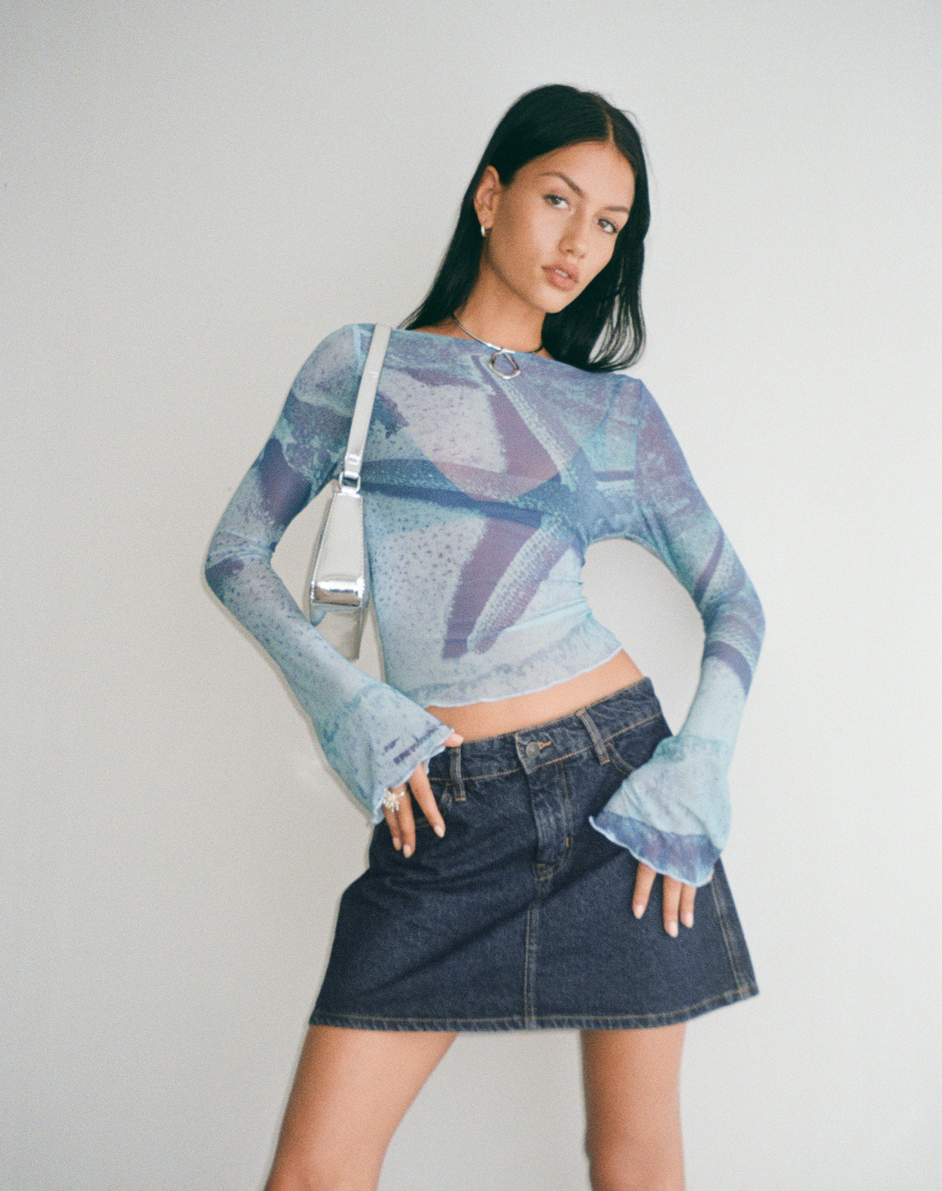 Image of Anchi Mesh Long Sleeve Top in Blau Seestern Photoprint
