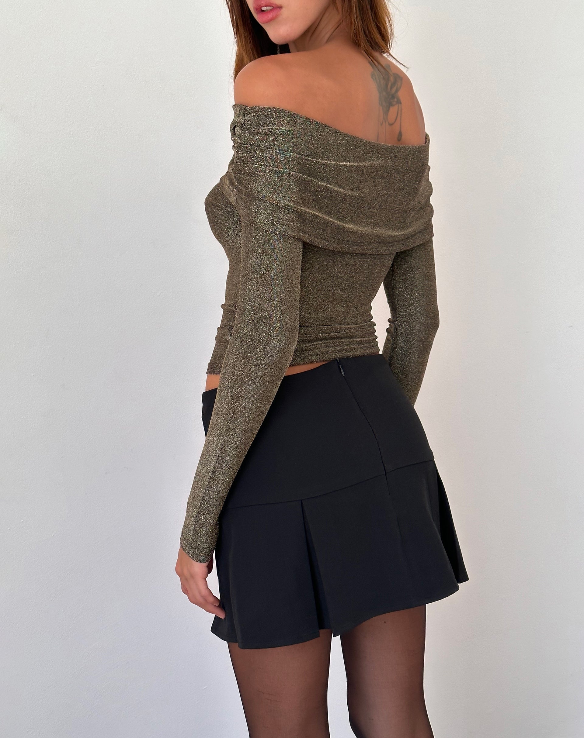 Image of Andi Langärmeliges Bardot-Top aus goldenem Lurex