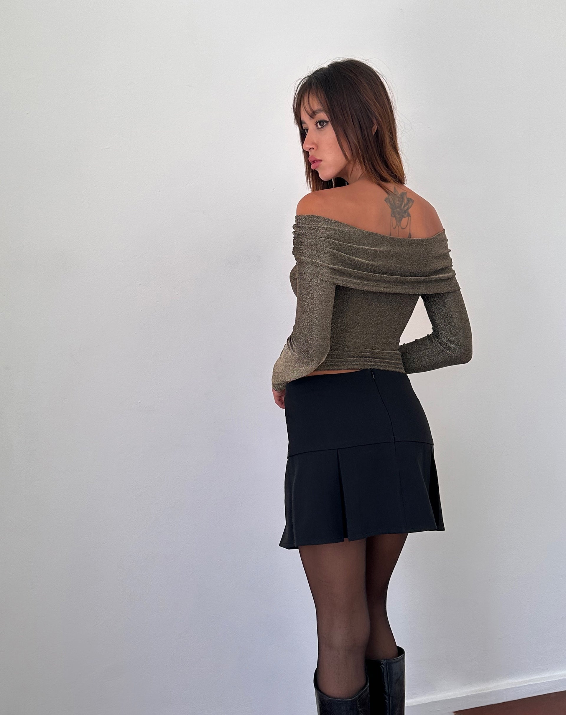 Image of Andi Langärmeliges Bardot-Top aus goldenem Lurex