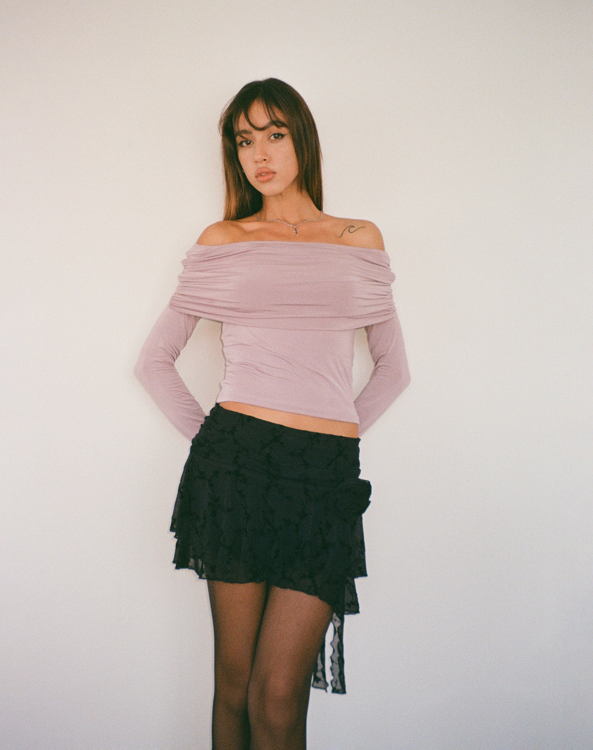 Image of Andi Langärmeliges Bardot-Top in Slinky Mauve