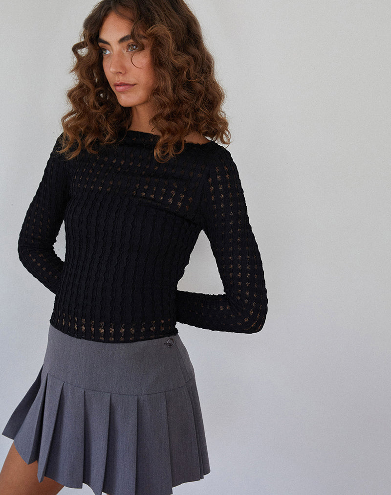 Image of Angela Langarm Top in Crinkle Schwarz