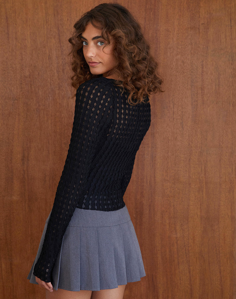 Image of Angela Langarm Top in Crinkle Schwarz