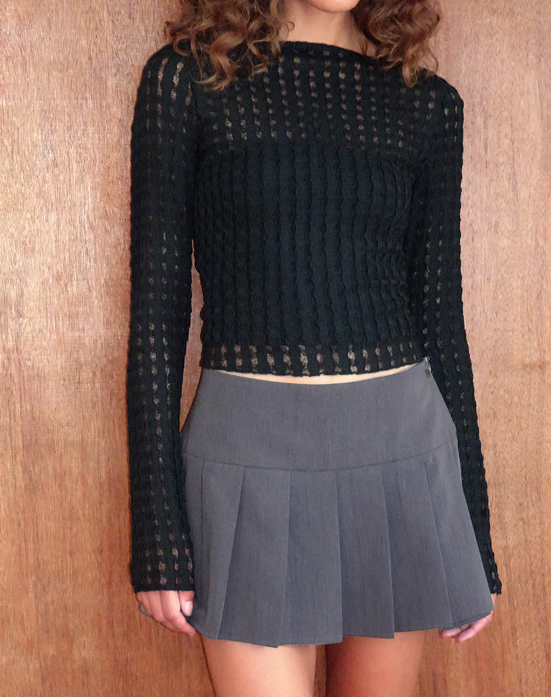 Image of Angela Langarm Top in Crinkle Schwarz