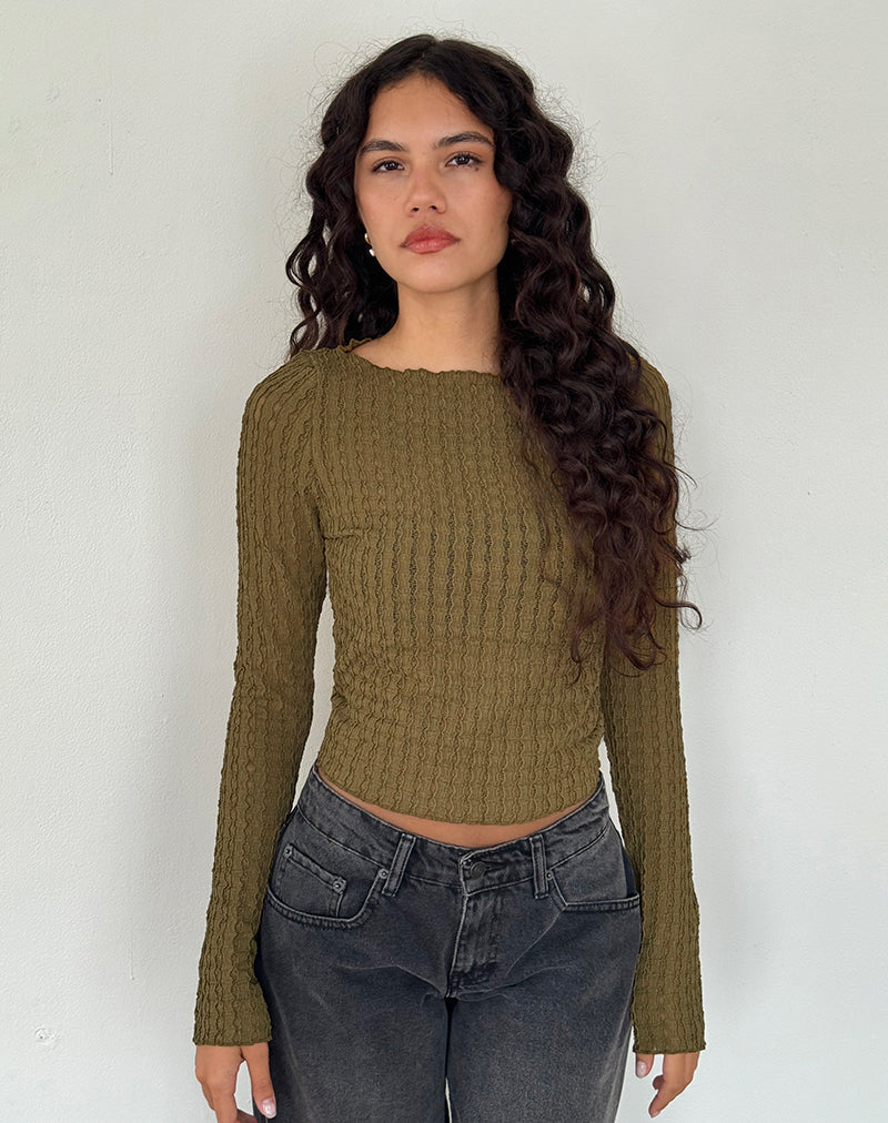 Image of Angela Langarm-Top in Crinkle Olive