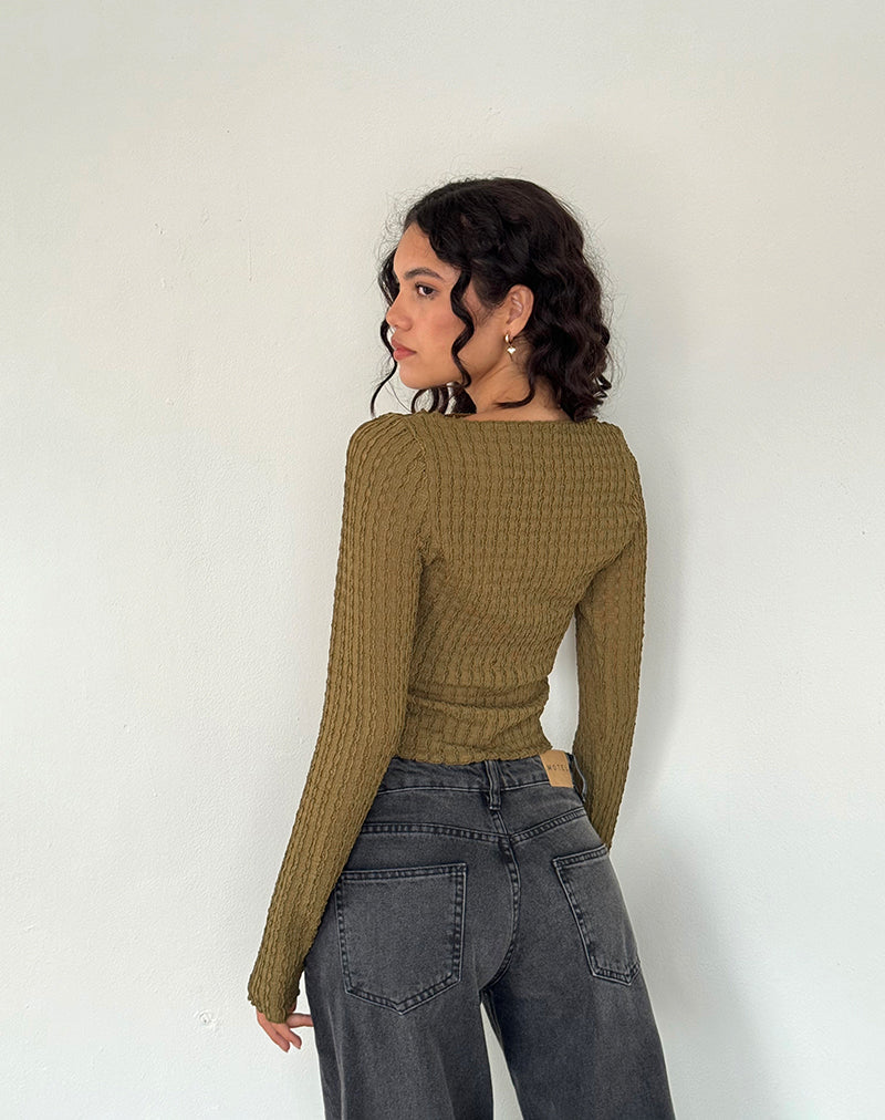 Image of Angela Langarm-Top in Crinkle Olive