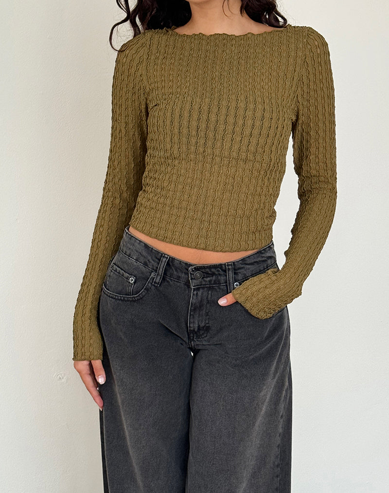 Image of Angela Langarm-Top in Crinkle Olive