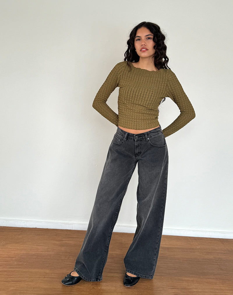 Image of Angela Langarm-Top in Crinkle Olive