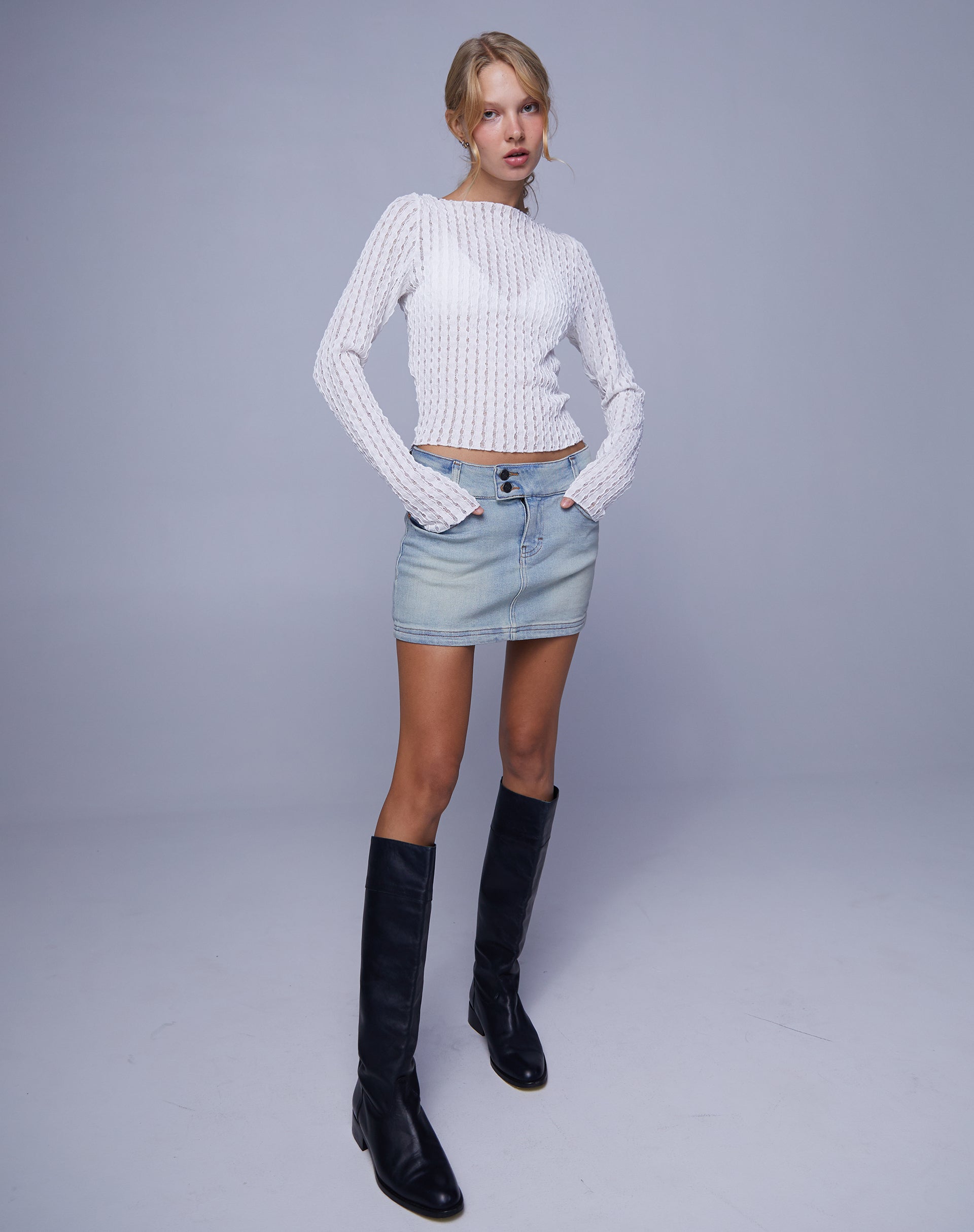 Image of Angela Langärmeliges Top in Crinkle Weiß