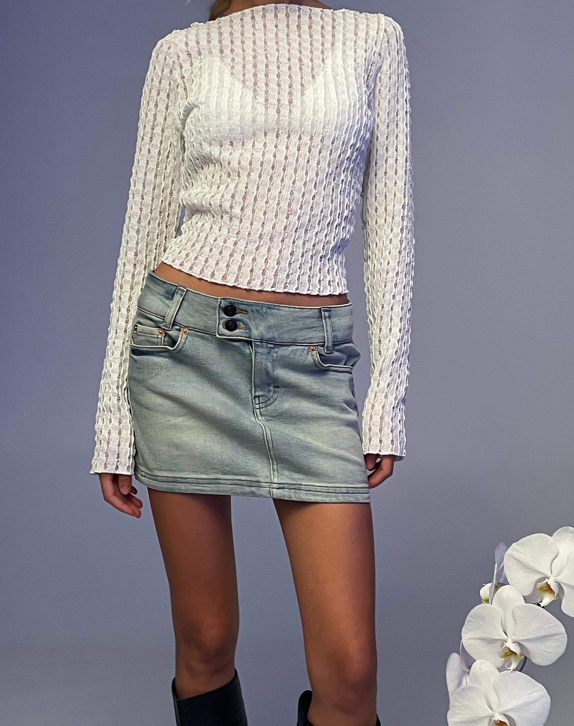 Image of Angela Langärmeliges Top in Crinkle Weiß