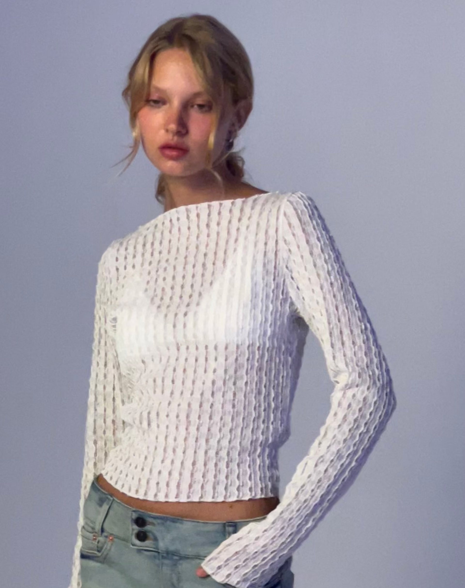 Image of Angela Langärmeliges Top in Crinkle Weiß